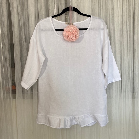 LUNGO L’ARNO 100% white linen top - Picture 1 of 11